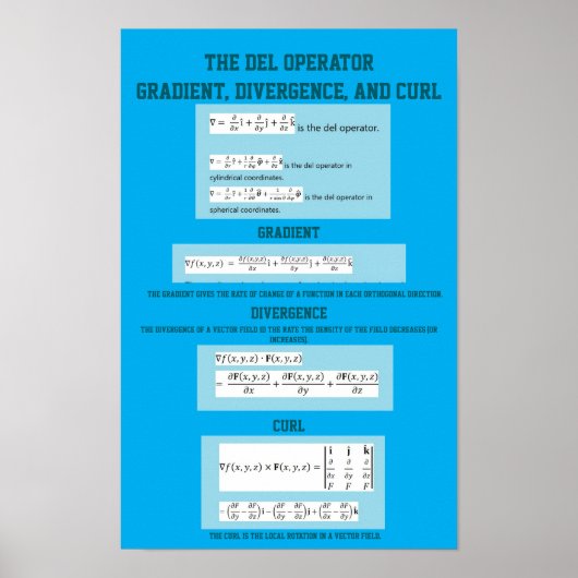 Del Operator: Gradiënt, Divergentie en Rotatie Poster (Voorkant)