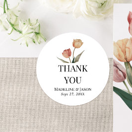 Delacate Tulip Waterverf bruiloft dank u Ronde Sticker