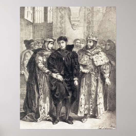 Delacroix - De koningin probeert Hamlet te trooste Poster (Voorkant)