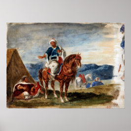 Delacroix - drie Arabische paarden op een kamp Poster
