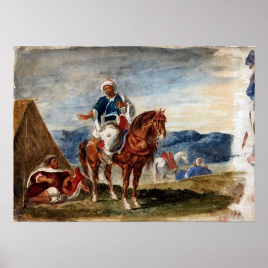 Delacroix - drie Arabische paarden op een kamp Poster (Voorkant)