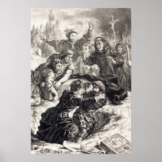 Delacroix - Hamlet en Laertes in het graf van Op… Poster (Voorkant)