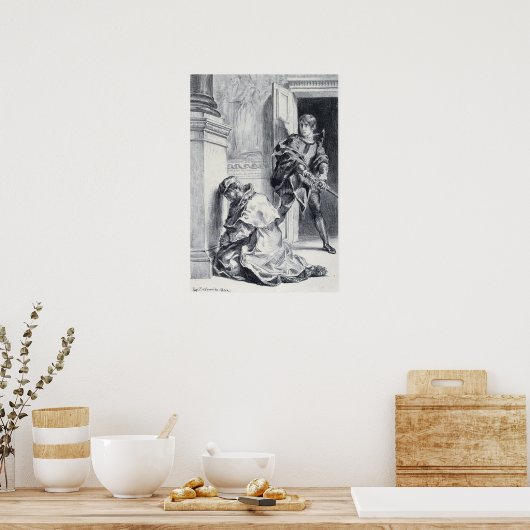 Delacroix - Hamlet probeert de koning te doden Poster (Keuken)