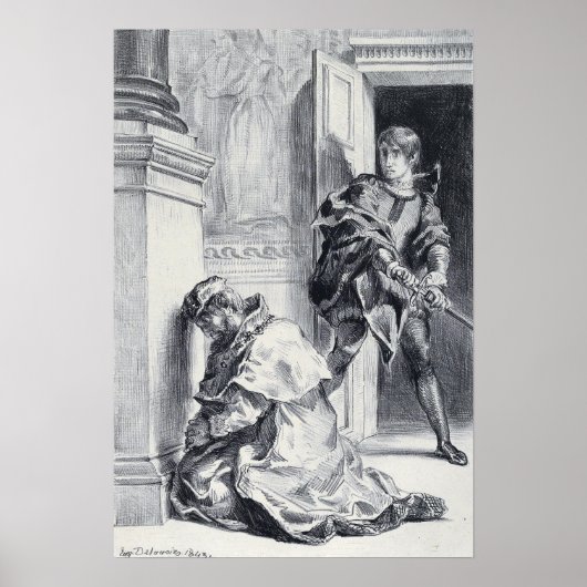 Delacroix - Hamlet probeert de koning te doden Poster (Voorkant)