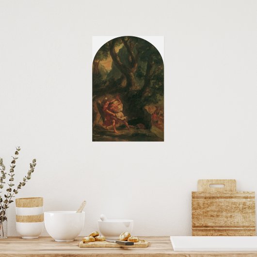 Delacroix - Jacob rustels met de engel Poster (Keuken)