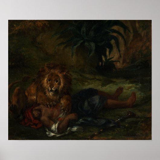 Delacroix - Leeuw die een Arabier verslindt 1847 Poster (Voorkant)