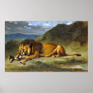 Delacroix - Leeuw die een geit verslindt Poster