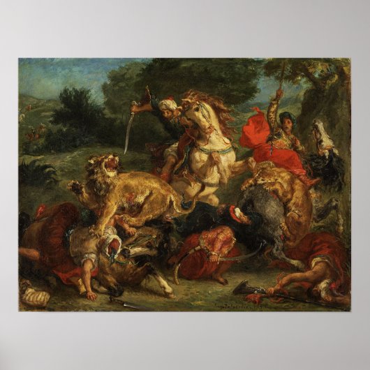 Delacroix - Leeuwenjacht 1855 Poster (Voorkant)