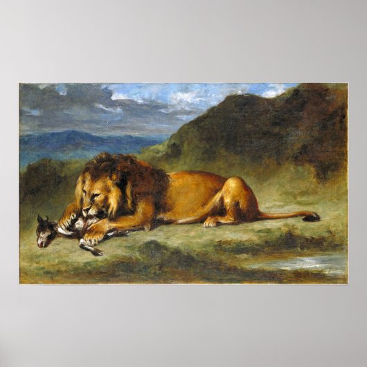 Delacroix - Lion die een geit wil Poster (Voorkant)