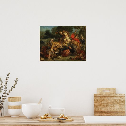 Delacroix - Lion Hunt 1855 Poster (Keuken)