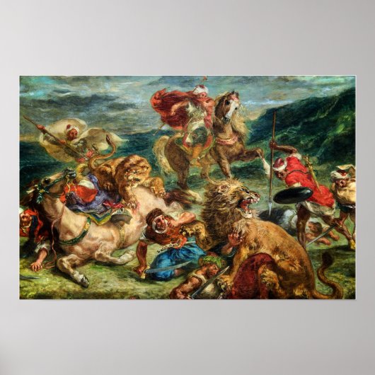 Delacroix - Lion Hunt Poster (Voorkant)