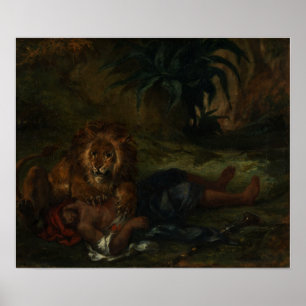 Delacroix - Lion met een Arabisch 1847 Poster
