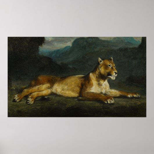 Delacroix - Overhellende Leeuwin 1855 Poster (Voorkant)