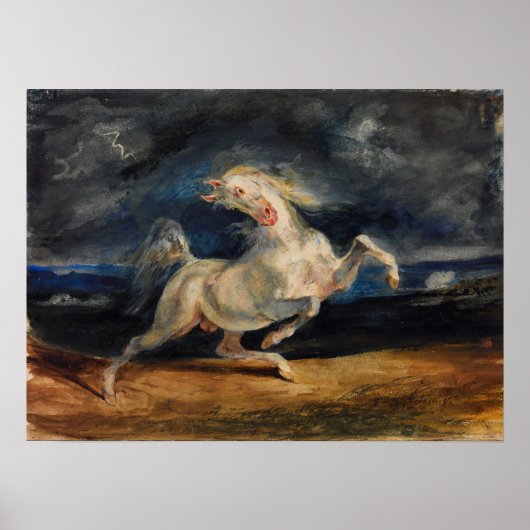Delacroix - Paard dat geschrokken is door bliksem Poster (Voorkant)