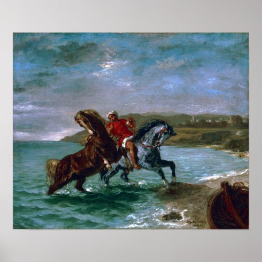 Delacroix - paarden die uit het Zee komen Poster (Voorkant)