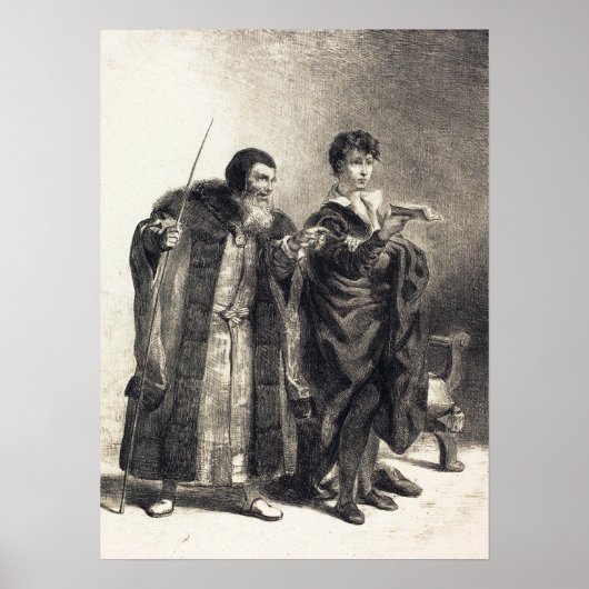 Delacroix - Polonius en Hamlet (Wet II Scene II).. Poster (Voorkant)
