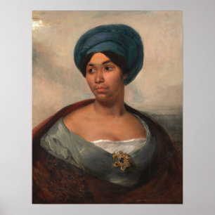 Delacroix - portret van een vrouw in een blauw Tur Poster