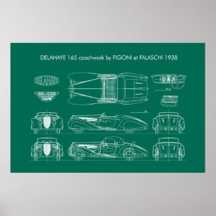 Delahaye 165 Figoni et Falaschi Blueprint Poster