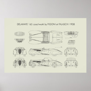 Delahaye 165 Figoni et Falaschi Blueprint Poster