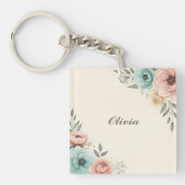 Delaicate Aquarel Schetsbloemen  Sleutelhanger