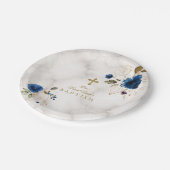 Delaicate blauwe gouden bloemen gouden kruis doop papieren bordje (Gekanteld)