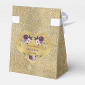 Delaicate Paarse Roze Bloemen Gouden Glitter Bruil Bedankdoosjes (Achterkant)