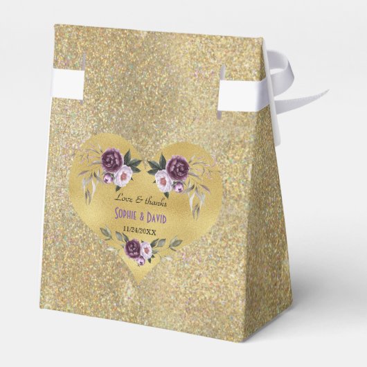Delaicate Paarse Roze Bloemen Gouden Glitter Bruil Bedankdoosjes (Achterkant)