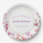 Delaicate Roze Magnolia Houten Bruiloft Papieren B Papieren Bordje (Voorkant)