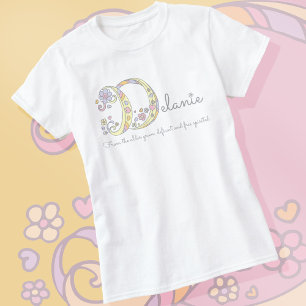 Delanie meisjesnaam betekenis monogram harten t-shirt