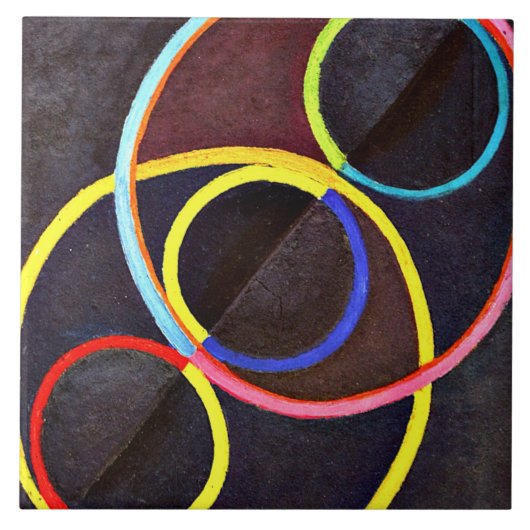 Delaunay - Zwarte reliëf met kleurcirkels Tegeltje (Voorkant)