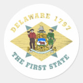 DELAWARE 1797 DE EERSTE STAATSVLAG RONDE STICKER (Voorkant)