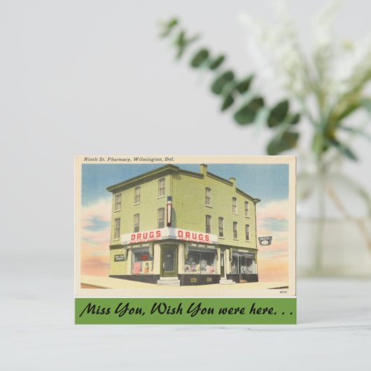 Delaware, 9e St. Pharmacy Briefkaart (Staand voorkant)