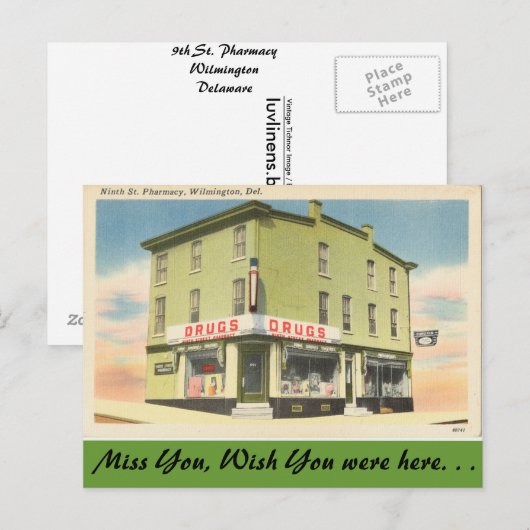 Delaware, 9e St. Pharmacy Briefkaart (Voorkant / Achterkant)
