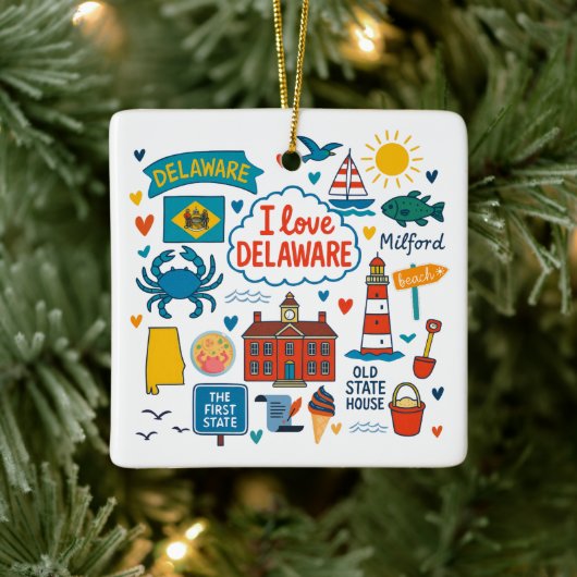 Delaware Aangepaste Gezinsreis Kerstmis Keramisch Ornament (Boom)