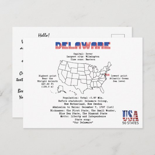 Delaware Amerikaanse staat op een kaart en nuttige (Voorkant / Achterkant)