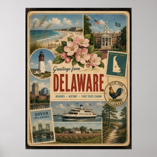 Delaware Authentieke Vintage Stijl Poster (Voorkant)