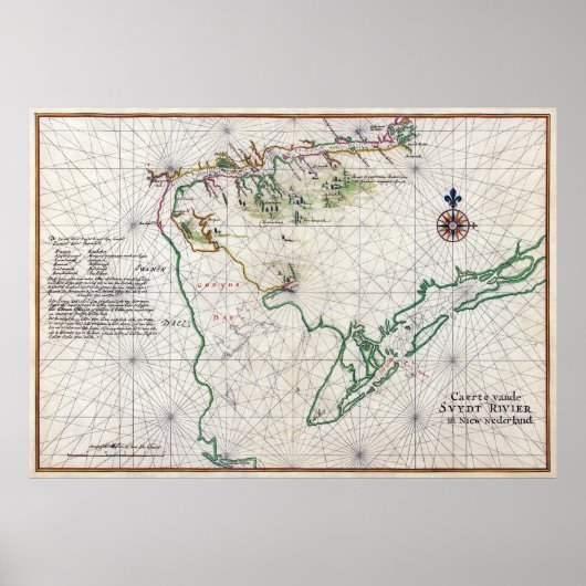 Delaware Bay Zwaanendael Swanendael Map 1639 Poster (Voorkant)