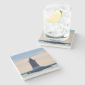 Delaware Breakwater Vuurtoren Kaap Henlopen Stenen Onderzetter (Zijkant)