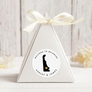 Delaware bruiloft Welkom Sticker Label, Goud & Zwa