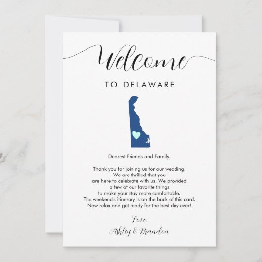 Delaware bruiloft welkomstbrief reisschema Kaart (Voorkant)