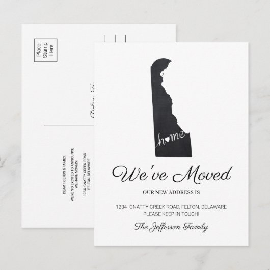 Delaware Chalkboard State Map Verhuizen Briefkaart (Voorkant / Achterkant)