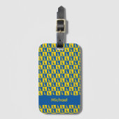 Delaware Check Blue Gold Patroon Personaliseer Bagagelabel (Voorkant (verticaal))