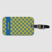 Delaware Check Blue Gold Patroon Personaliseer Bagagelabel (Voorkant (horizontaal))