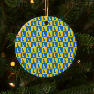 Delaware Checker Blauw Goud Geel Patroon Keramisch Ornament