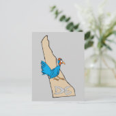 Delaware DE Map & Blue Hen Cartoon Art Motto Briefkaart (Staand voorkant)