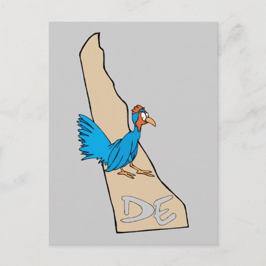 Delaware DE Map & Blue Hen Cartoon Art Motto Briefkaart (Voorkant)