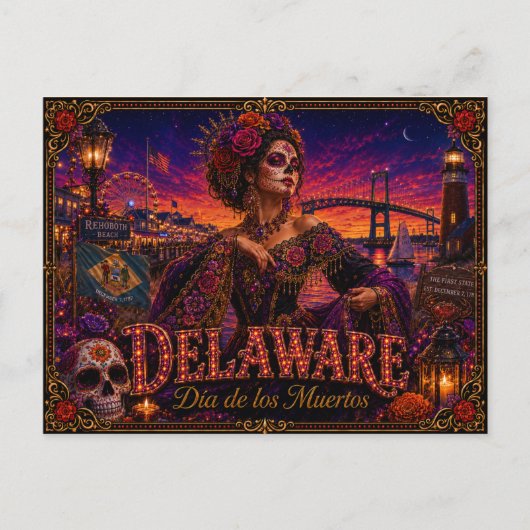Delaware Día de los Muertos Retro Briefkaart (Voorkant)