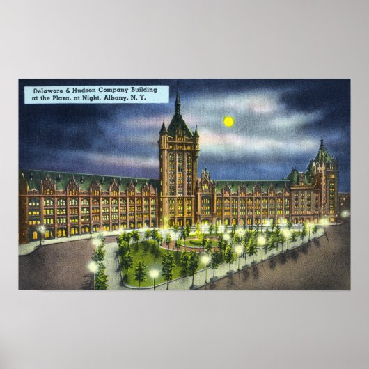 Delaware en Hudson Co. Building at Night Poster (Voorkant)