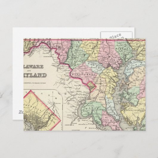 Delaware en Maryland met Columbia Briefkaart (Voorkant / Achterkant)