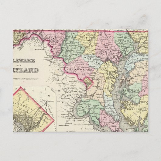 Delaware en Maryland met Columbia Briefkaart (Voorkant)